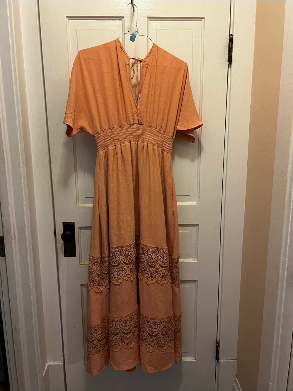 Baltic Born Peach Lace-Panel Maxi Dress